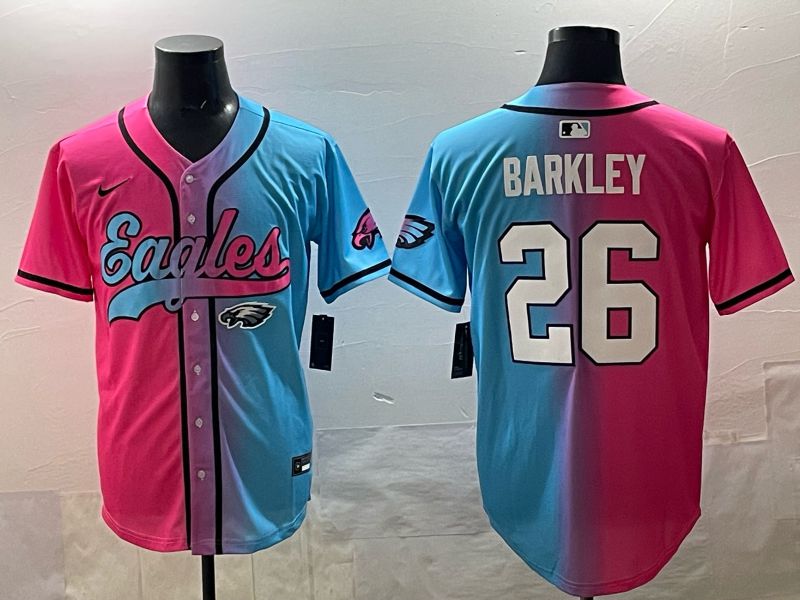 Men 2025 Philadelphia Eagles #26 Barkley Blue pink Nike Limited NFL Jersey style 011